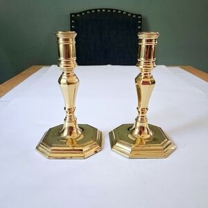 Vintage Brass Tapered Candlestick Mid Century Modern Gold Candle Holder Set Of 2
